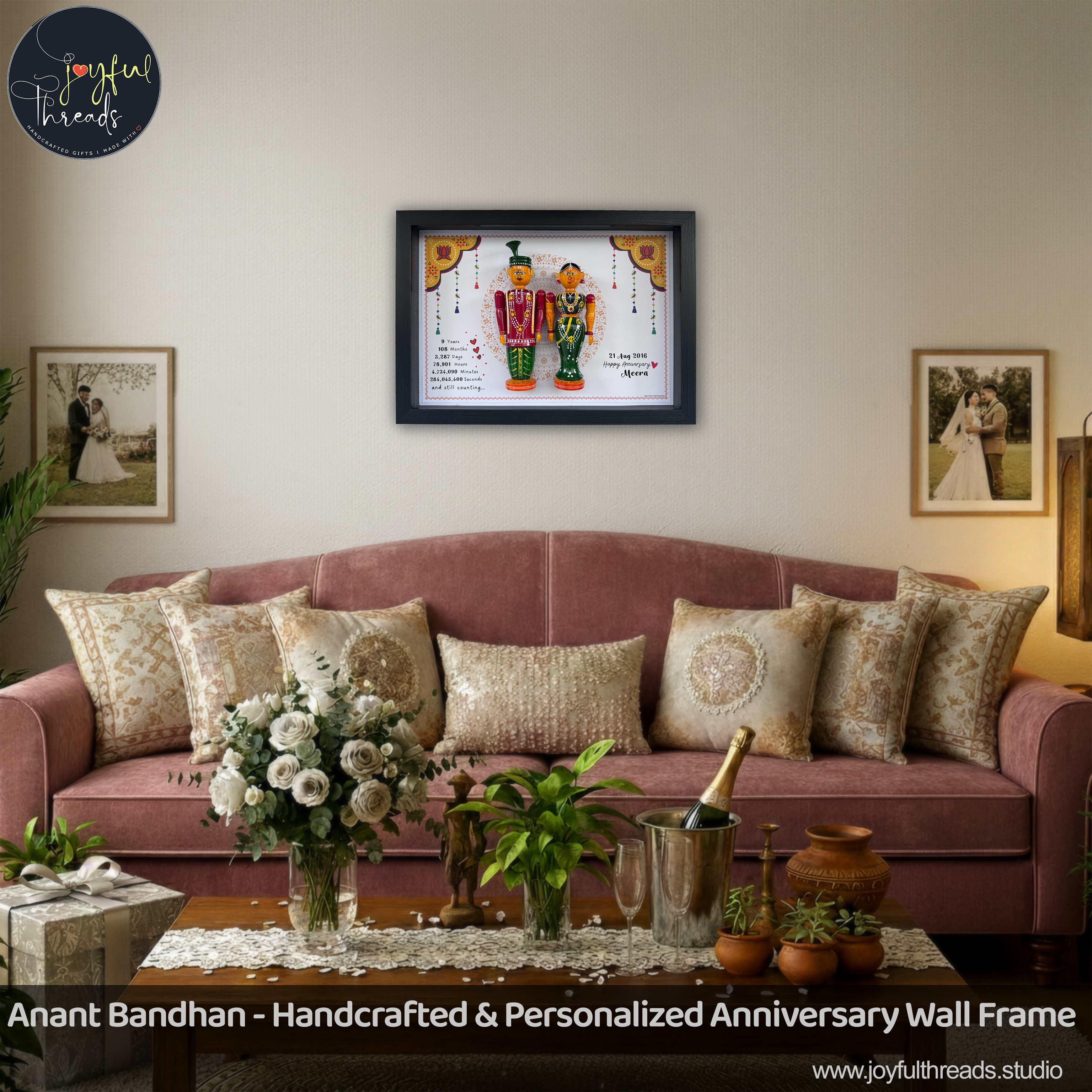 Anant Bandhan - Handcrafted & Personalized Anniversary Wall Frame with Wedding Dolls - 19x13 Inch