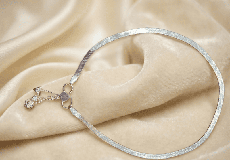 925 Silver Liquid Heart Herringbone Anklet Pair