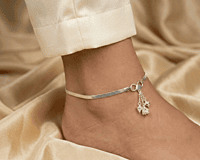 925 Silver Liquid Heart Herringbone Anklet Pair