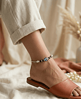 925 Silver Obsidian Eye Talisman Anklet Pair