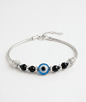 925 Silver Obsidian Eye Talisman Anklet Pair