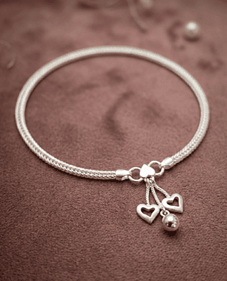 925 Silver Woven Heartbeat Foxtail Anklet Pair