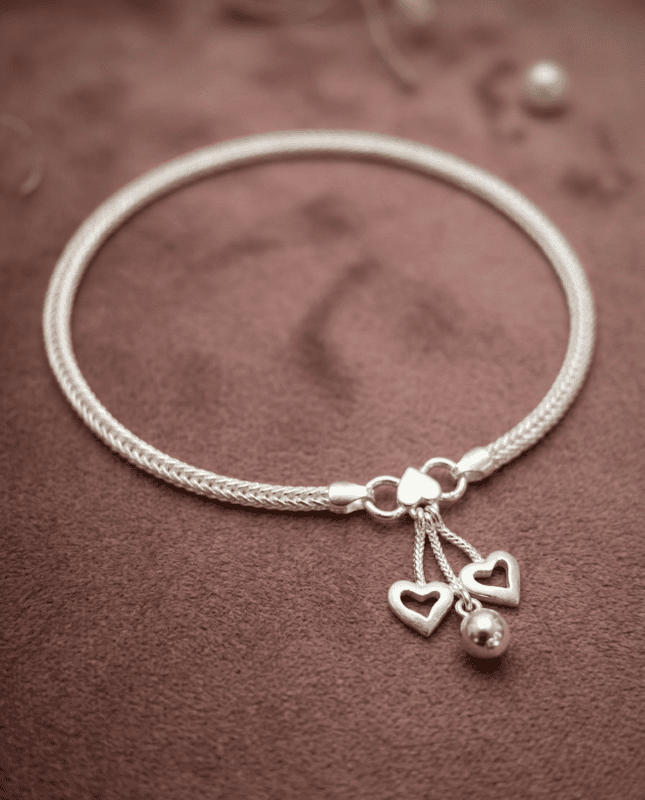 925 Silver Woven Heartbeat Foxtail Anklet Pair
