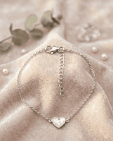 925 Silver Pearlescent Heart Link Anklet Pair