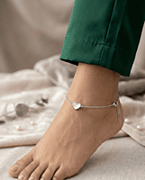 925 Silver Pearlescent Heart Link Anklet Pair