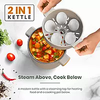 Portronics Any Meal Electric Kettle  – 1.5L Multicook Electric Kettle with Steamer | White