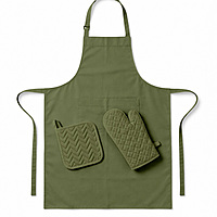 Kitchen Apron with Heat Resistant Glove & Pot Holder Set ( 3 PIECE COMBO )