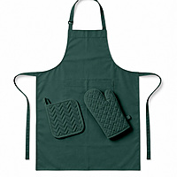 Kitchen Apron with Heat Resistant Glove & Pot Holder Set ( 3 PIECE COMBO )