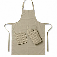 Kitchen Apron with Heat Resistant Glove & Pot Holder Set ( 3 PIECE COMBO )