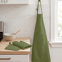 Kitchen Apron with Heat Resistant Glove & Pot Holder Set ( 3 PIECE COMBO )