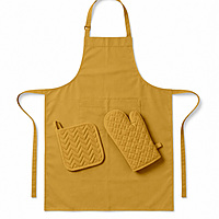 Kitchen Apron with Heat Resistant Glove & Pot Holder Set ( 3 PIECE COMBO )