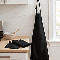 Kitchen Apron with Heat Resistant Glove & Pot Holder Set ( 3 PIECE COMBO )