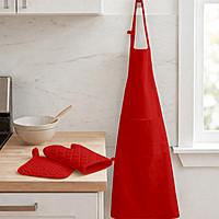 Kitchen Apron with Heat Resistant Glove & Pot Holder Set ( 3 PIECE COMBO )