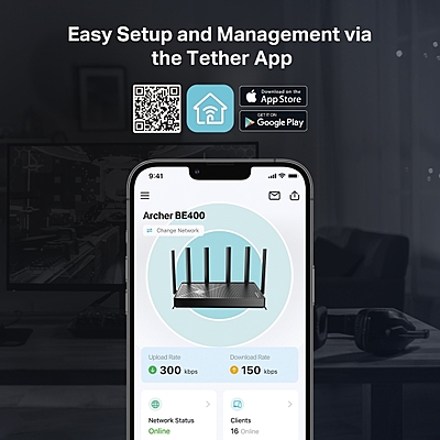 TP-Link BE6500 Dual-Band Wi-Fi 7 Router ,Archer BE400
