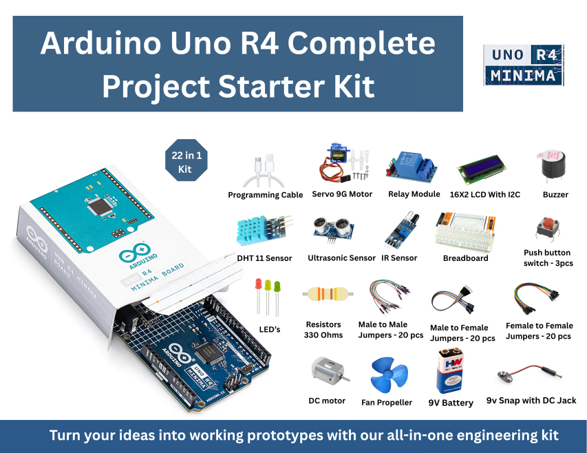 Arduino Uno R4 All-in-One Starter Kit – Ideal for Engineering Projects