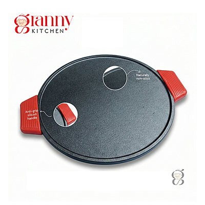Granny Kitchen Cast Iron Tawa | Pre-Seasoned Heavy Duty Tawa with Silicone Handles