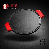 Granny Kitchen Cast Iron Tawa | Pre-Seasoned Heavy Duty Tawa with Silicone Handles