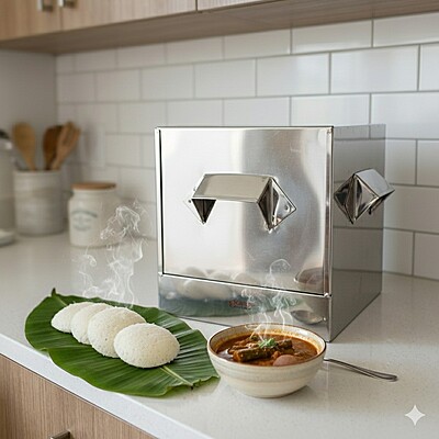 Stainless Steel Idli Cooker/Idli Steamer – Square Box Model | 4 Plate Idli Maker