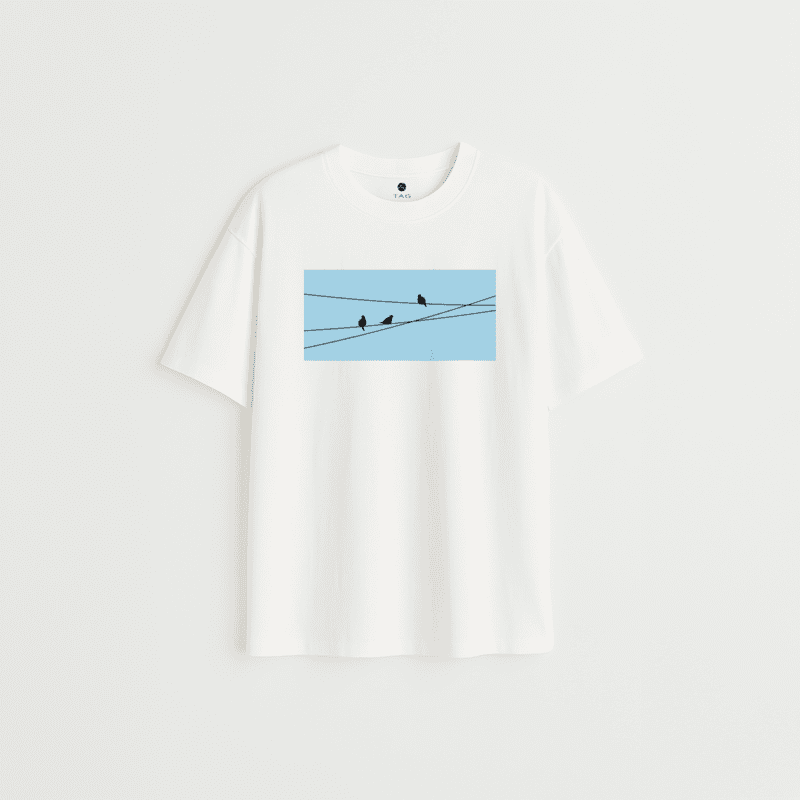Birds on Wire | Unisex Oversized Graphic Tee | 100% Cotton