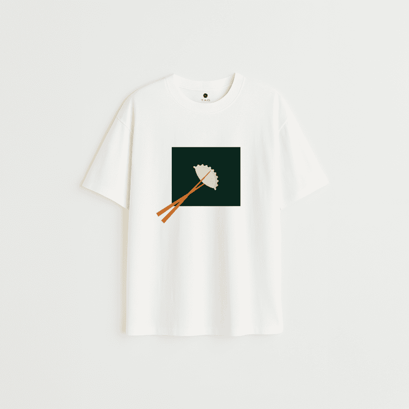 Momo On Chopsticks Unisex Oversized T-Shirt | White | Cute Food Graphic Tee | 100 % Cotton