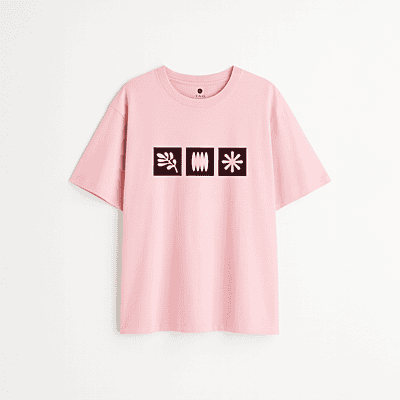 Pink T-Shirt with 3 Black Symbols | Unisex Oversized Graphic Tee | 100 % Cotton