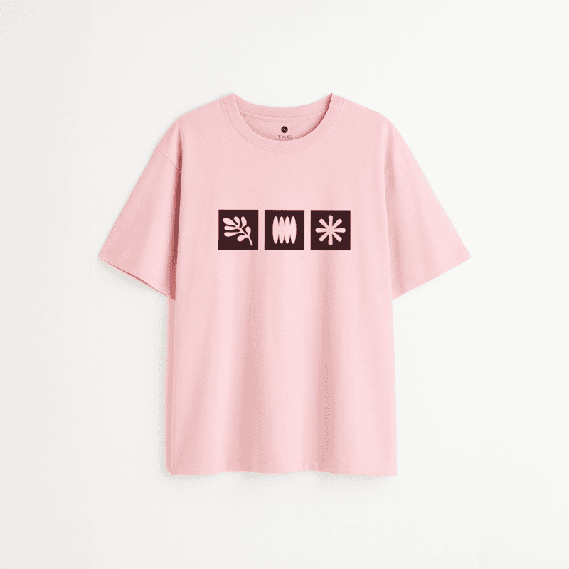 Pink T-Shirt with 3 Black Symbols | Unisex Oversized Graphic Tee | 100 % Cotton
