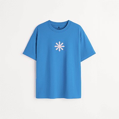 Stylish Oversized Blue T-Shirt with Cute Pink Star | Unisex Top | 100 % Cotton