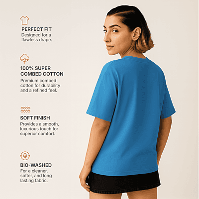 Stylish Oversized Blue T-Shirt with Cute Pink Star | Unisex Top | 100 % Cotton