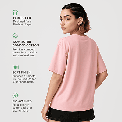 Pink T-Shirt with 3 Black Symbols | Unisex Oversized Graphic Tee | 100 % Cotton