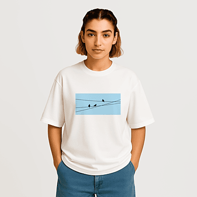 Birds on Wire | Unisex Oversized Graphic Tee | 100% Cotton