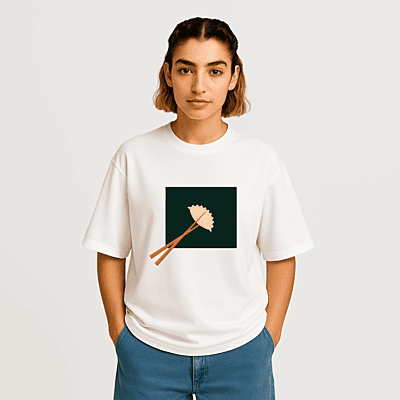 Momo On Chopsticks Unisex Oversized T-Shirt | White | Cute Food Graphic Tee | 100 % Cotton