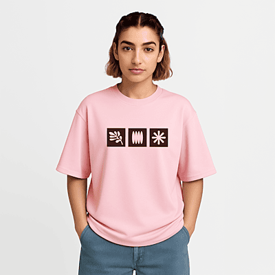 Pink T-Shirt with 3 Black Symbols | Unisex Oversized Graphic Tee | 100 % Cotton