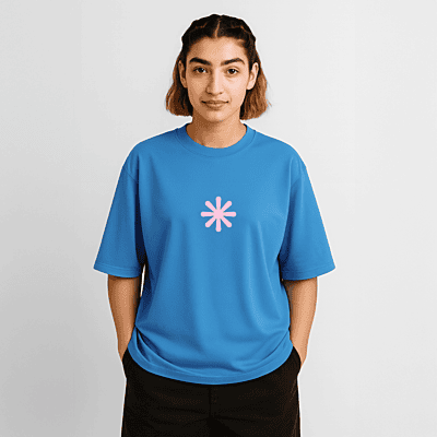 Stylish Oversized Blue T-Shirt with Cute Pink Star | Unisex Top | 100 % Cotton