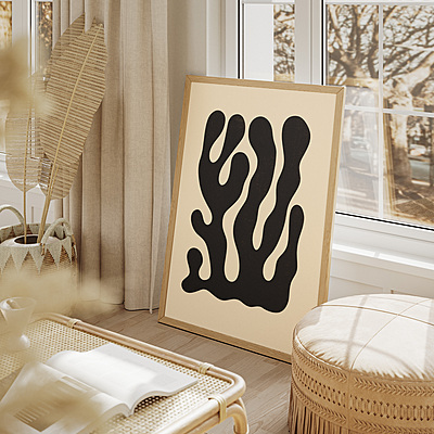 Abstract Coral Art Print Poster I Modern Minimalist Black Wall Decor