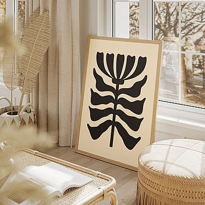 Black Abstract Floral Art Print I Modern Manimalistic Poster