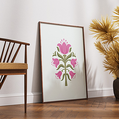 Vibrant Pink & Green Floral Art Poster I Contemporary Flower Print