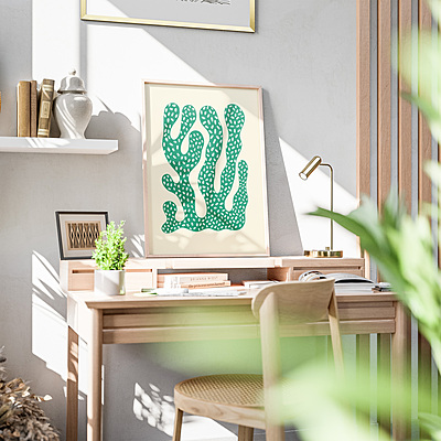 Green Speckled Abstract Coral Poster I Modern Organic Wall Art
