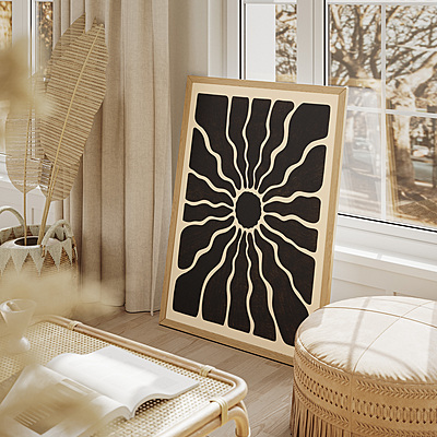 Black White Sunburst Poster I Retro Wall Art