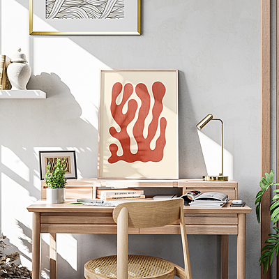 Warm Tone Abstract Coral Art Print Poster I Modern Organic Wall Decor