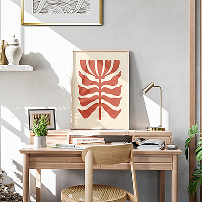 Warm Red Floral Poster - Abstract Botanical Art