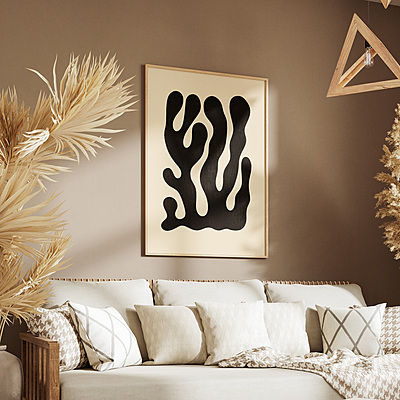 Abstract Coral Art Print Poster I Modern Minimalist Black Wall Decor