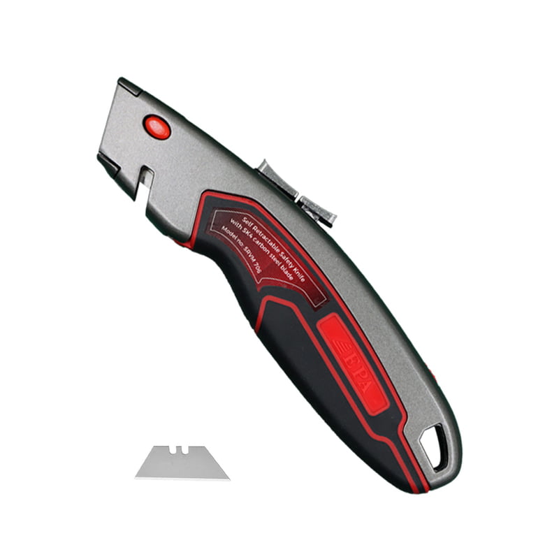 Safety Knife,Self Retractable,Aluminium Alloy TPR grip handle, 2 nos of carbon steel Blade,SRVM 706