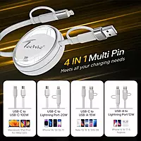 Techie TRC100W 4 in 1 Retracable Cable, 1M