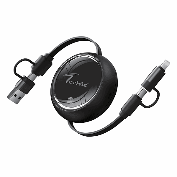 Techie TRC100B 4 in 1 Retracable Cable, 1M
