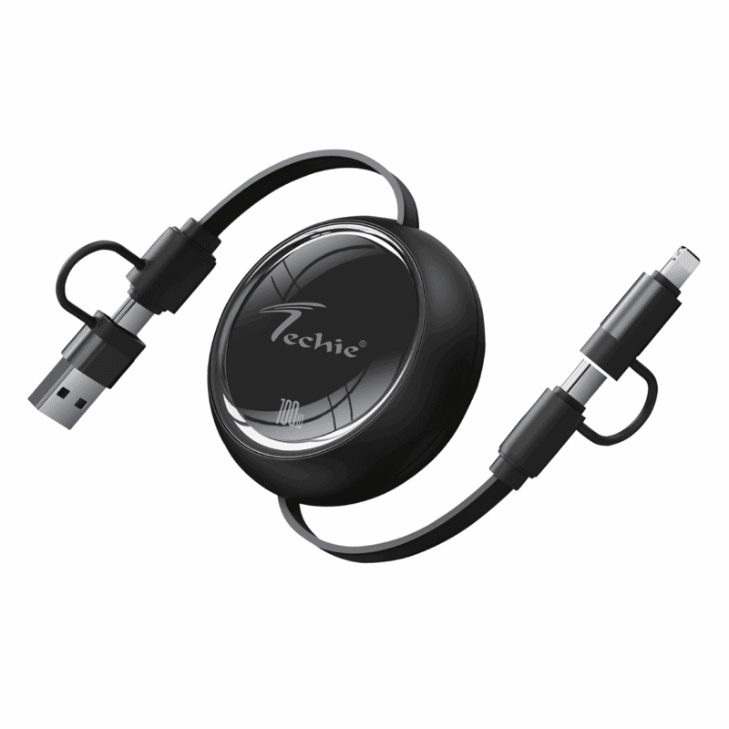 Techie TRC100B 4 in 1 Retracable Cable, 1M