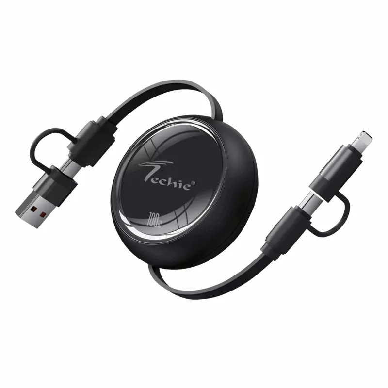 Techie TRC100B 4 in 1 Retracable Cable, 1M