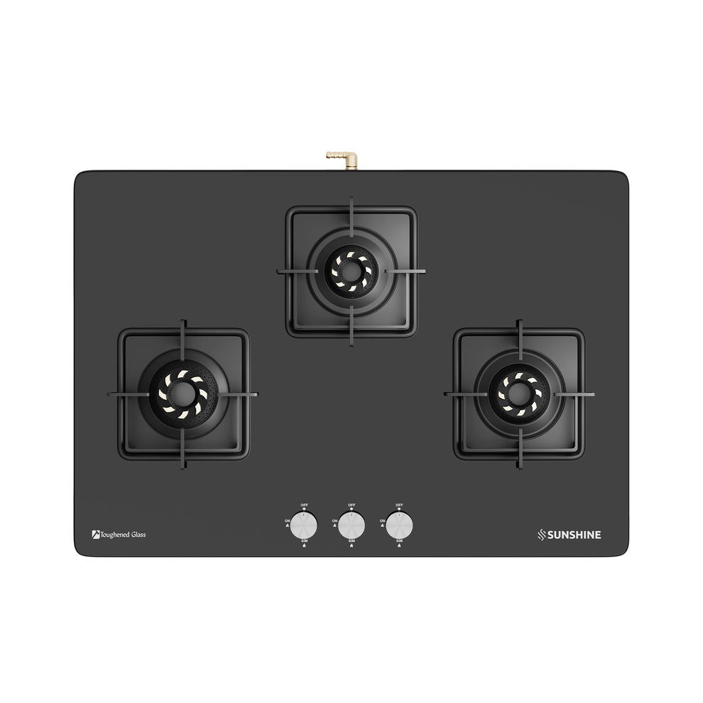 3 Burner Glass Hob Top Cooktop Manual Ignition
