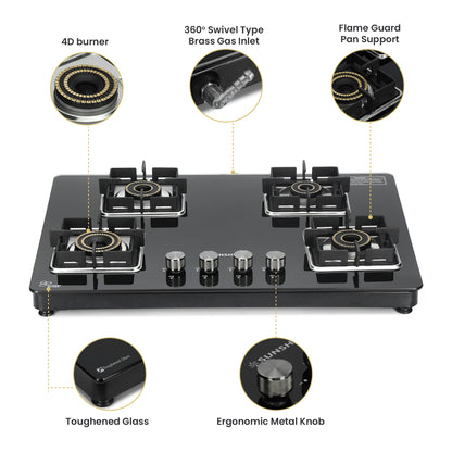 Shine Four Burner Gas Stove | Hob Top Auto Ignition