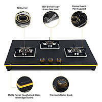 Shine Gold Three Burner Gas Stove | Hob Top Auto Ignition