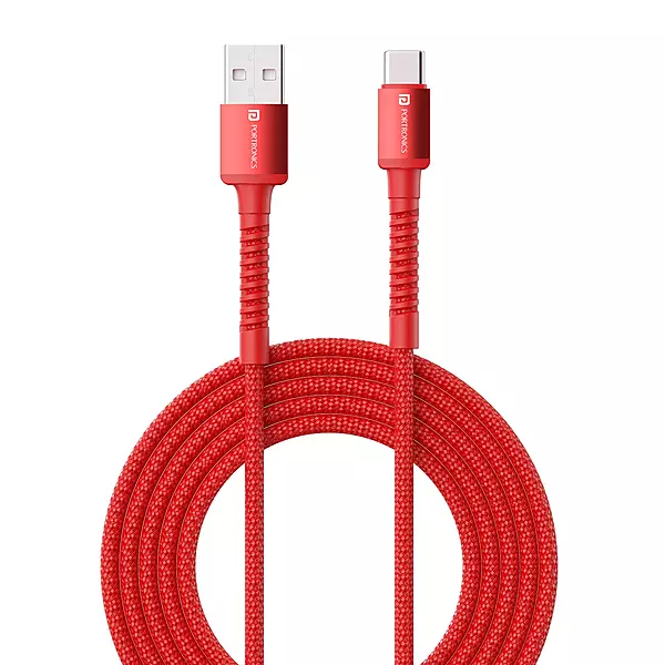Portronics Konnect X – 6A USB to Type-C Cable, 1M Red, fast charging, durable design, tangle-free, compatible with various devices, perfect for quick data transfer and charging on the go.